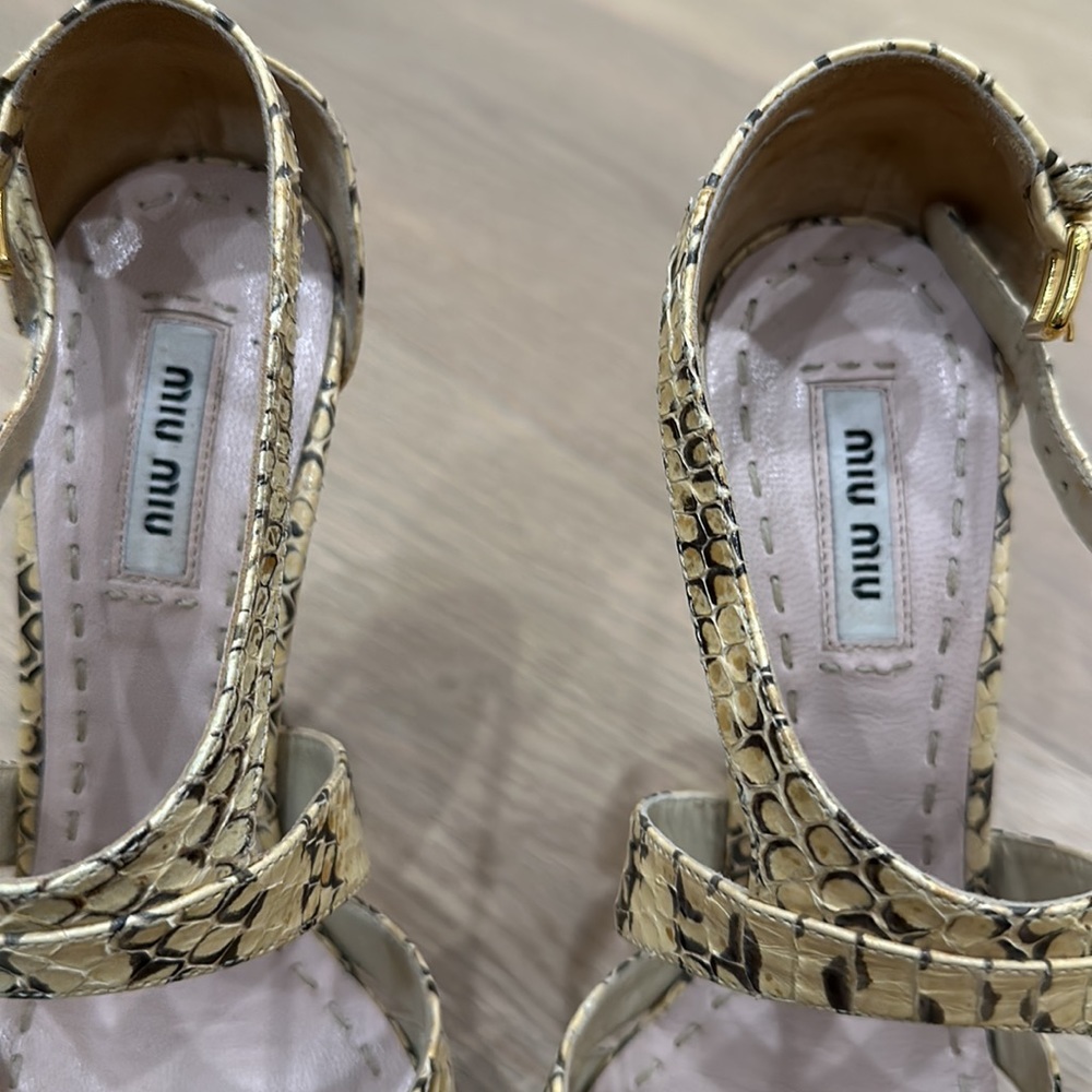 Miu Miu Strappy Platform Snakeskin Embossed Heel … - image 2